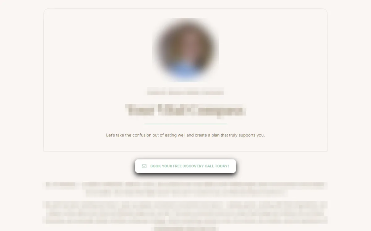Nutrition coach page, anonymized