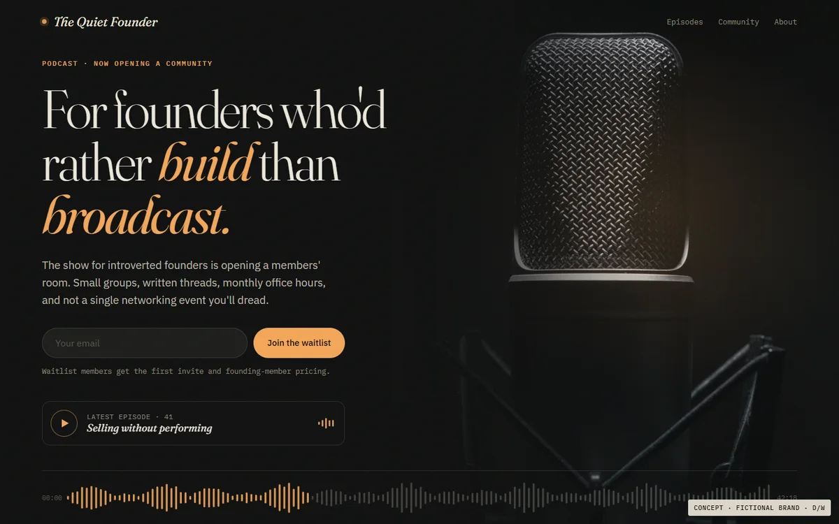 The Quiet Founder, a podcast community waitlist